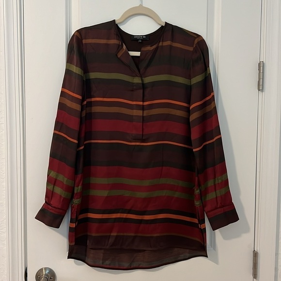 Lafayette 148 Prisha Autumn Sheen Rust Stripe Tunic Blouse Size Small - Picture 13 of 17